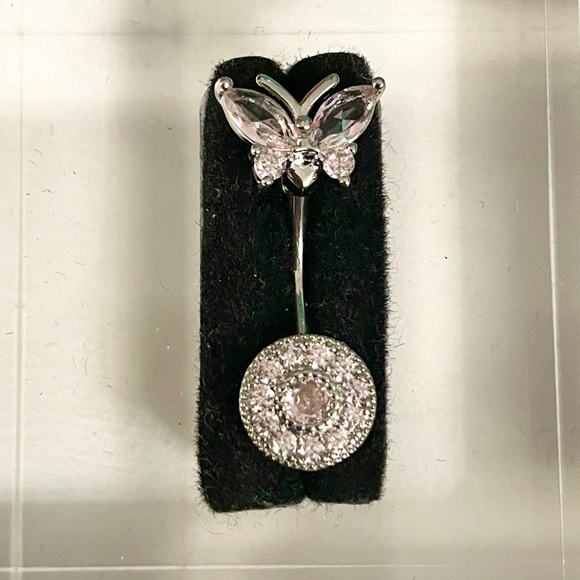 14g- Pink Rhinestone Butterfly Surgical Stainless Steel Belly Ring NWT - Picture 2 of 10